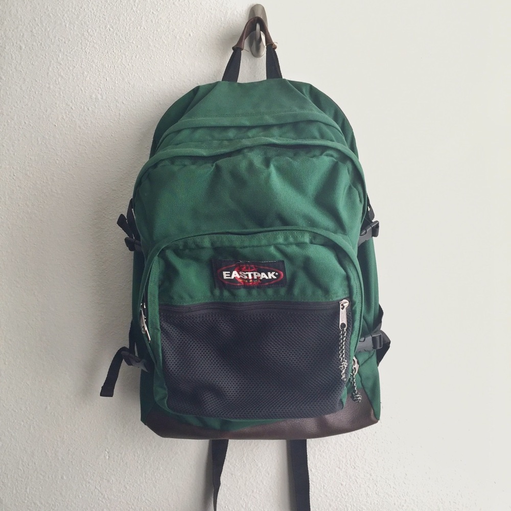 Vtg Eastpak Backpack Hunter Green Leather Bottom